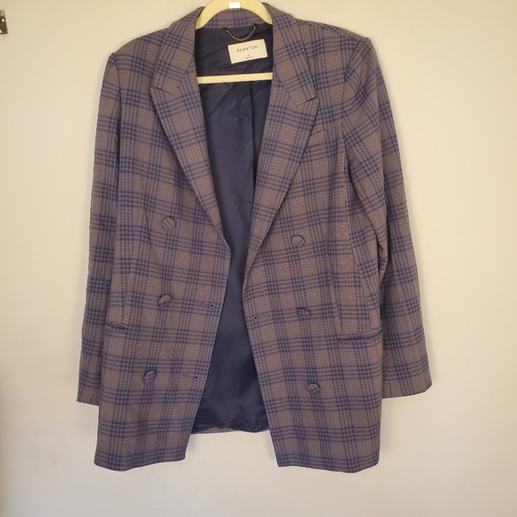Aritzia Babaton Samuel blue gray double-breasted plaid blazer size 12 - Picture 10 of 16